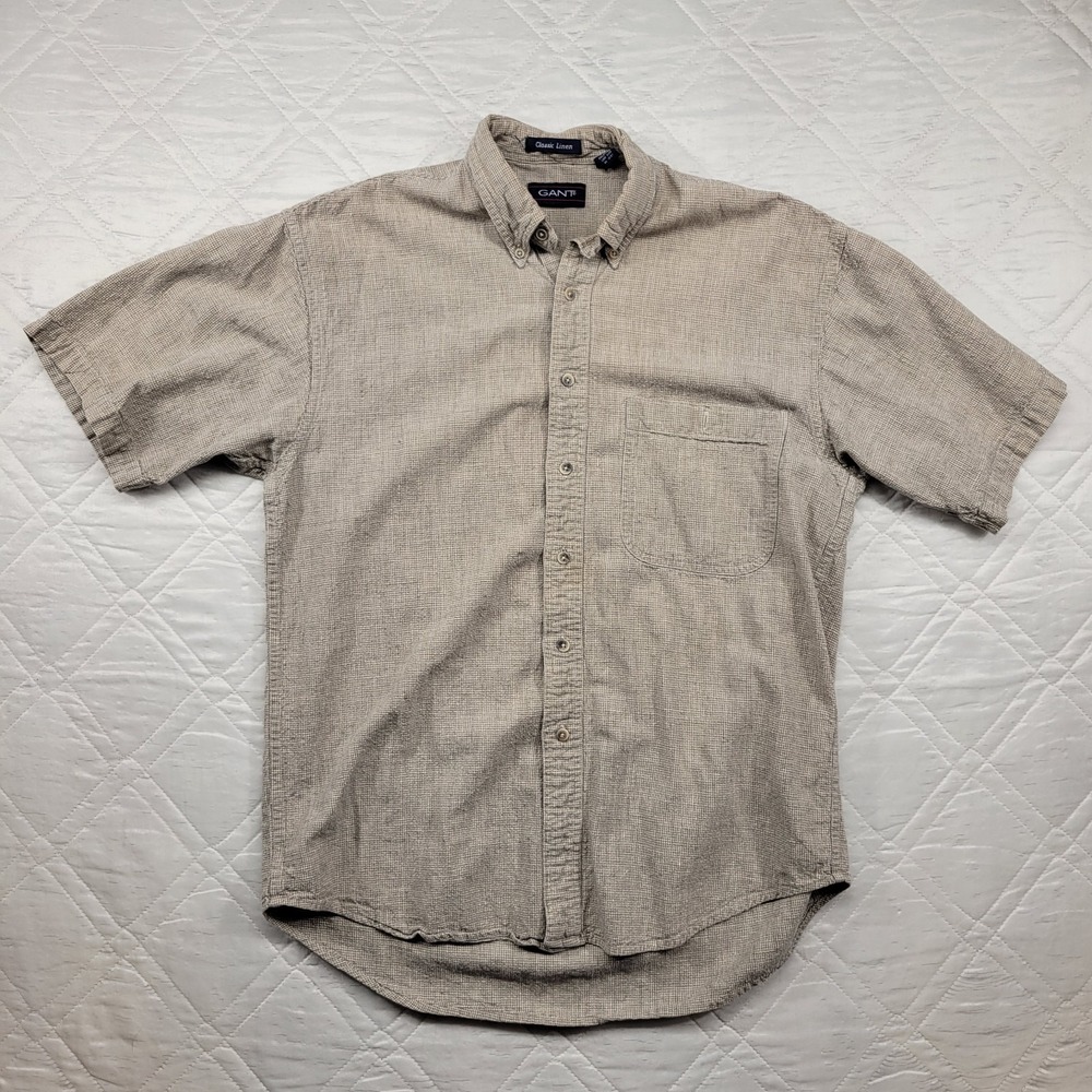 GANT Classic Linen brown short sleeve dress shirt size M